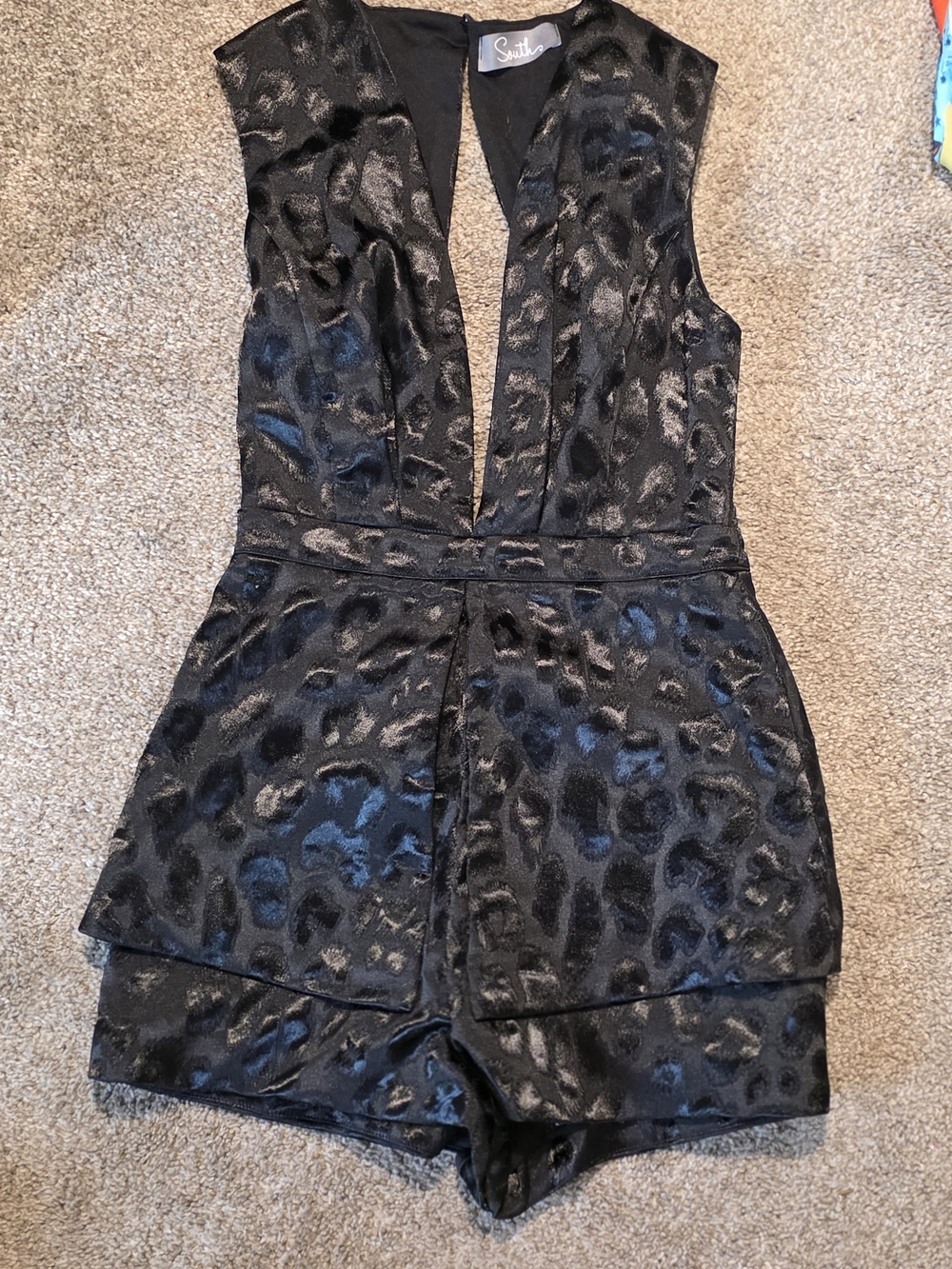 Black Velvet Leopard Jacquard Plunge Romper